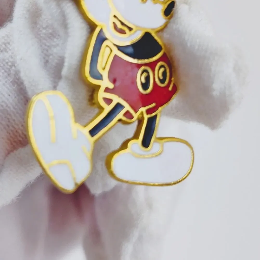 Vintage Disney Mickey Mouse Enamel Brooch Gold-Toned Taiwan